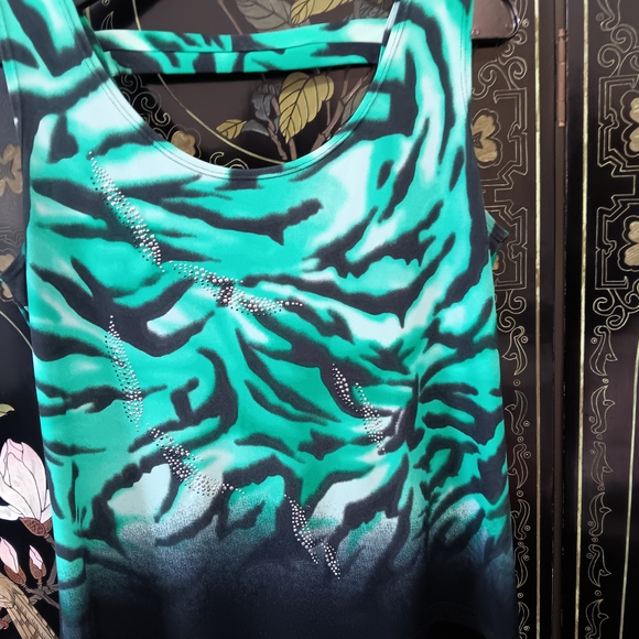 Picadilly Fashion Teal and Black Zebra-Print Tank - Picture 8 of 8